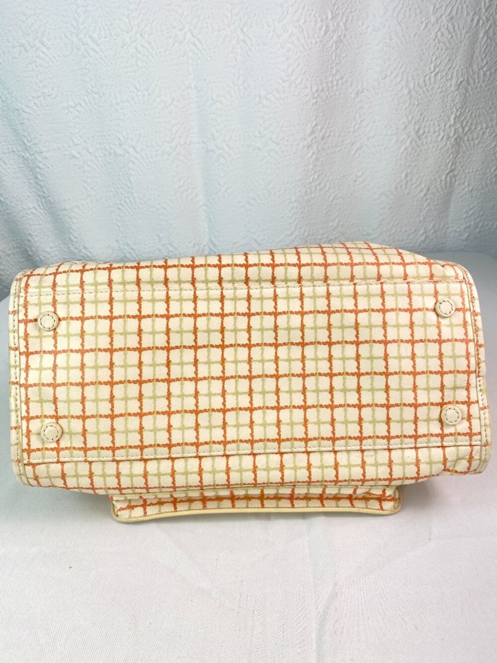 Tory Burch Priscilla Grid Satchel Ivory Orange Leather Top Handle 🌼 Arden - Picture 13 of 17